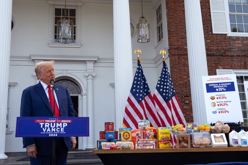 Donald Trump holds a news conference outside the Trump National Golf Club Bedminster on August 15, 2024 in Bedminster, New Jersey.