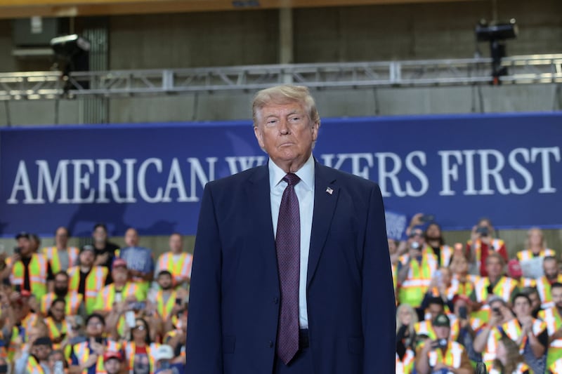 President Donald Trump arrives to deliver remarks during a visit to a Mack Trucks' assembly plant, in Macungie, Pennsylvania on June 23, 2026.