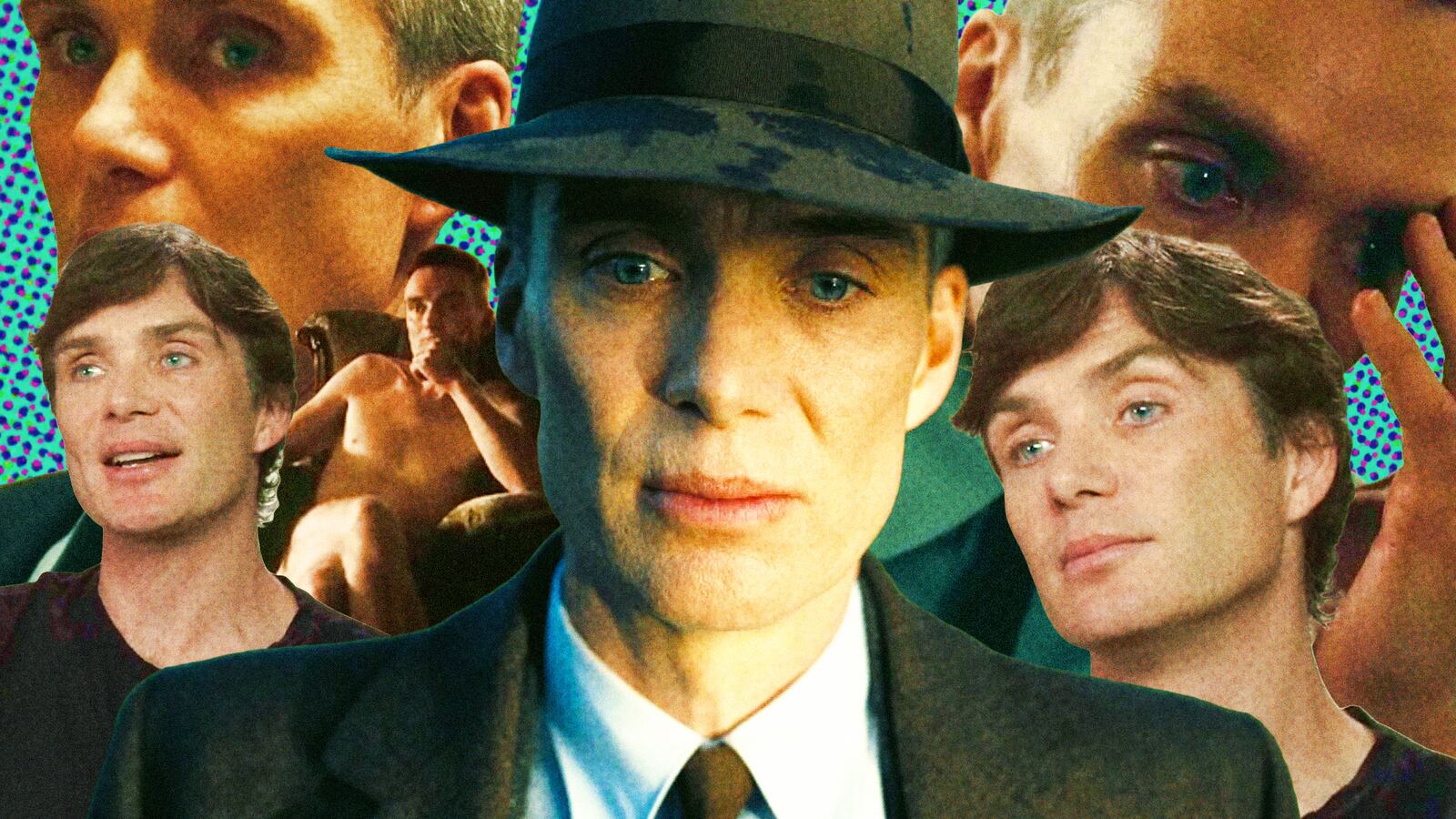 A photo illustration of a collage of actor Cillian Murphy.