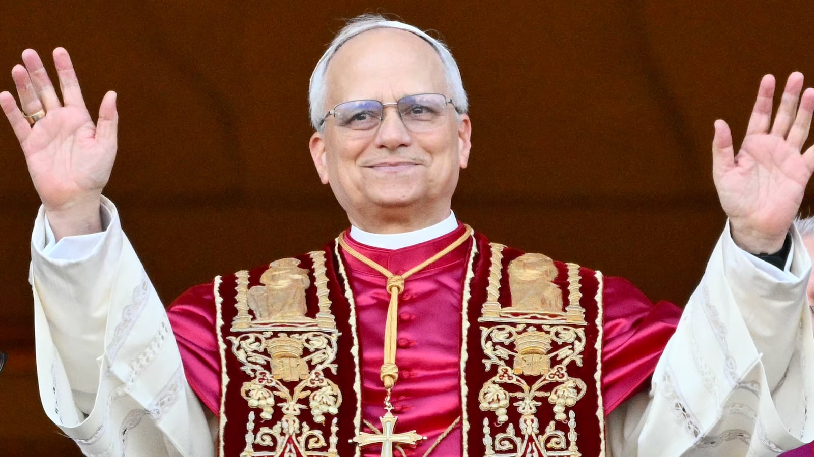 Newly elected Pope Leo XIV, Robert Prevost arrives on the main central loggia balcony of the St Peter's Basilica for the first time, after the cardinals ended the conclave, in The Vatican, on May 8, 2025. Robert Francis Prevost was on Thursday elected the first pope from the United States, the Vatican announced. A moderate who was close to Pope Francis and spent years as a missionary in Peru, he becomes the Catholic Church's 267th pontiff, taking the papal name Leo XIV.