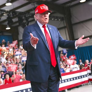 President Donald Trump arrives to speak at a rally at Gastonia Municipal Airport in Gastonia, North Carolina, on September 16, 2026.