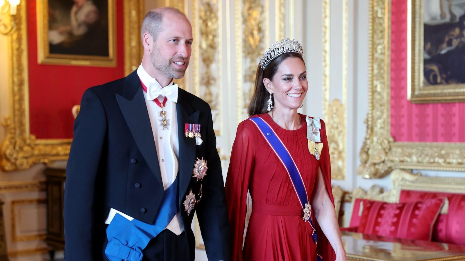 Prince William, Prince of Wales and Catherine, Princess of Wales attend the State Banquet. It was Kate's first attendance at a state dinner since her cancer diagnosis.