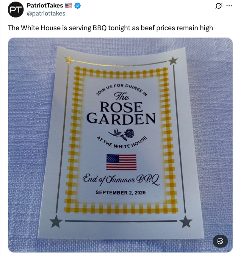 Patriot Takes shares a flyer for Trump's dinner party.