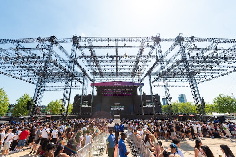 General view of the main stage during Wireless Festival at Finsbury Park on July 11, 2025 in London, England.