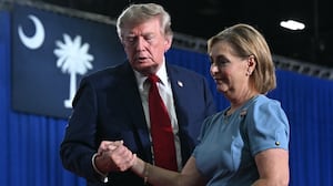 President Donald Trump with Senator Darline Graham at a campaign rally at Myrtle Beach Convention Center in Myrtle Beach, South Carolina on August 21, 2026.