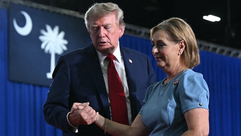 President Donald Trump with Senator Darline Graham at a campaign rally at Myrtle Beach Convention Center in Myrtle Beach, South Carolina on August 21, 2026.