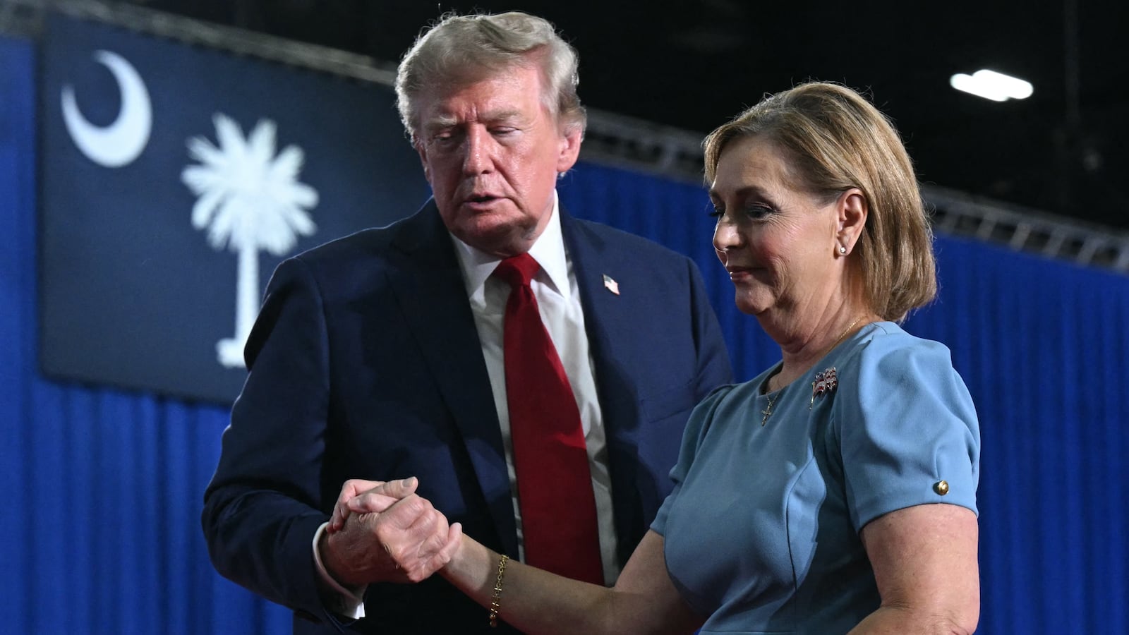 President Donald Trump with Senator Darline Graham at a campaign rally at Myrtle Beach Convention Center in Myrtle Beach, South Carolina on August 21, 2026.