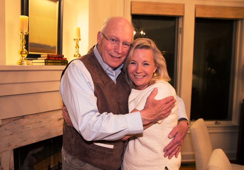 WILSON, WY - AUGUST 16: In this handout image provided by David Hume Kennerly, former Vice President Dick Cheney (L) hugs his daughter Liz Cheney after she won the Republican primary for the U.S. Congress August 16, 2016 in Wilson, Wyoming. Vice President Cheney was formerly the U.S. Congressman from Wyoming. (Photo by David Hume Kennerly via GettyImages