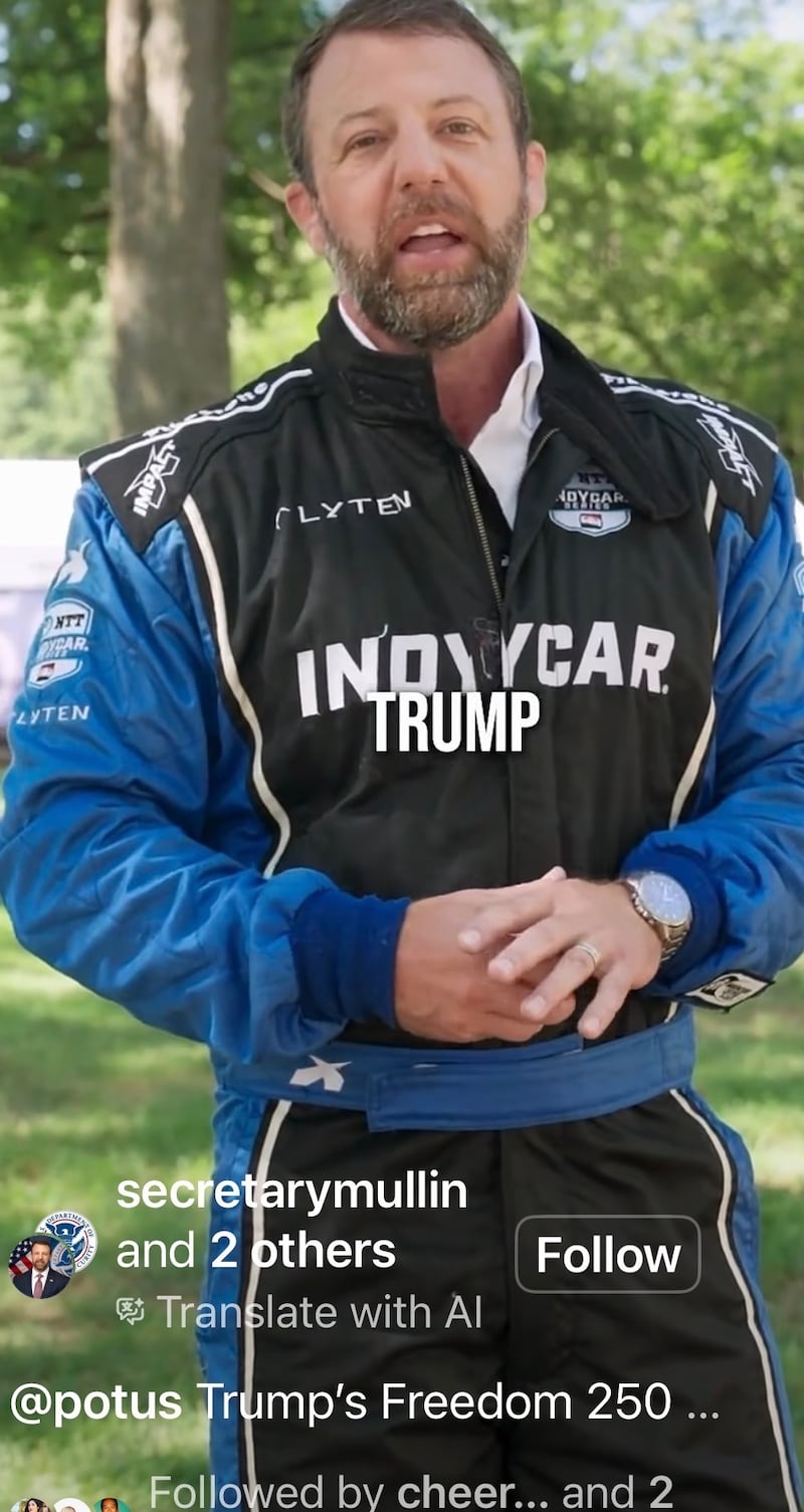 DHS Secretary Markwayne Mullin was accused of cosplaying as a racing driver.