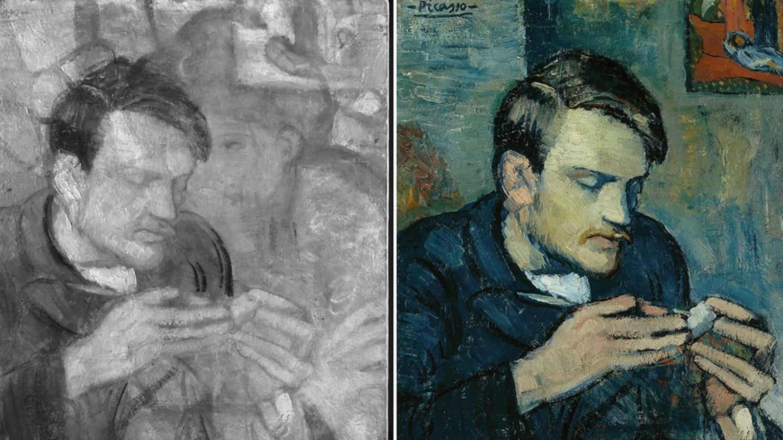 A portrait has been revealed under one of Picasso's paintings, "Portrait of Mateu Fernández de Soto."
