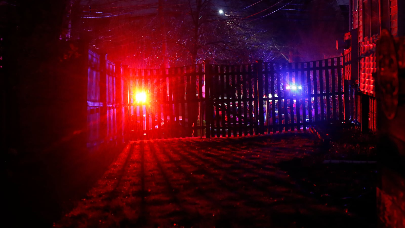 Police sirens are seen above Franklin Street in Watertown, Massachusetts April 19, 2013.