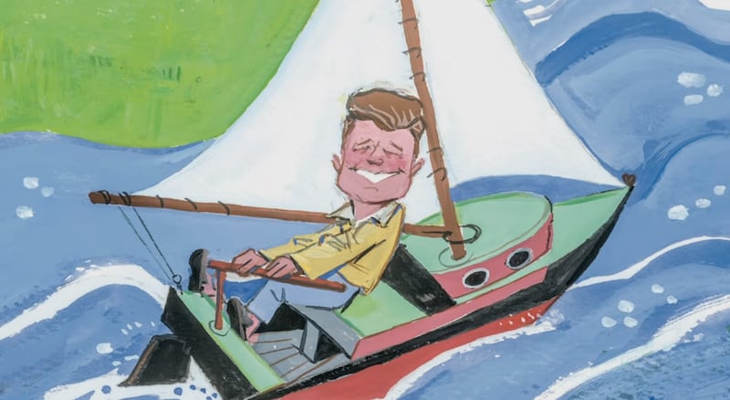 A painting of John F. Kennedy sailing is featured in the children’s book.