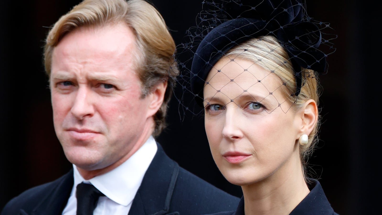 WINDSOR, UNITED KINGDOM - SEPTEMBER 19: (EMBARGOED FOR PUBLICATION IN UK NEWSPAPERS UNTIL 24 HOURS AFTER CREATE DATE AND TIME) Thomas Kingston and Lady Gabriella Kingston attend the Committal Service for Queen Elizabeth II at St George's Chapel, Windsor Castle on September 19, 2022 in Windsor, England. The committal service at St George's Chapel, Windsor Castle, took place following the state funeral at Westminster Abbey.