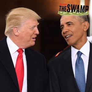 President Barack Obama welcomes President-elect Donald Trump to the White House in Washington, DC on January 20, 2017.