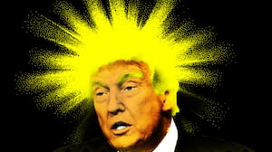 Illo illustration of Donald Trump with his hair exploding out