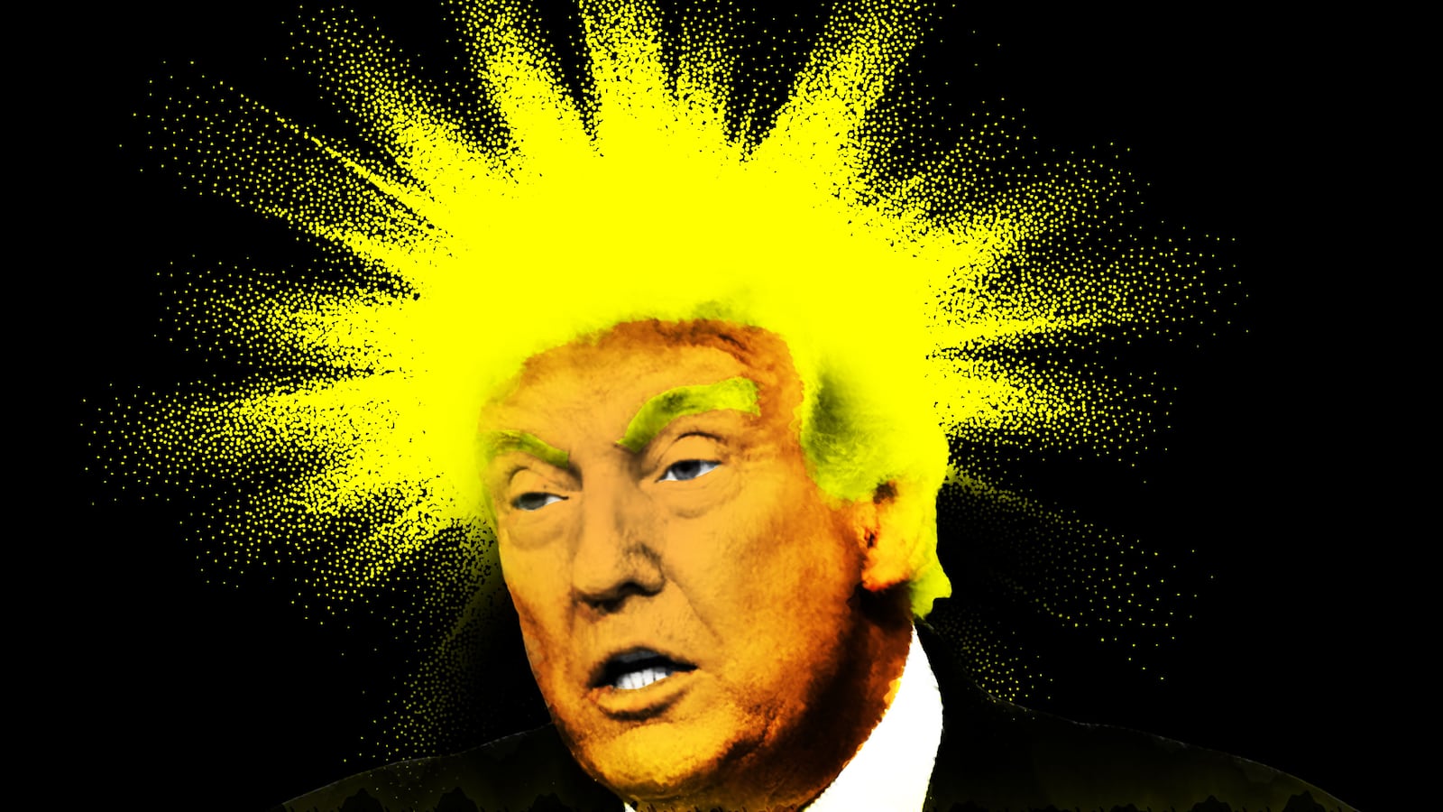 Illo illustration of Donald Trump with his hair exploding out