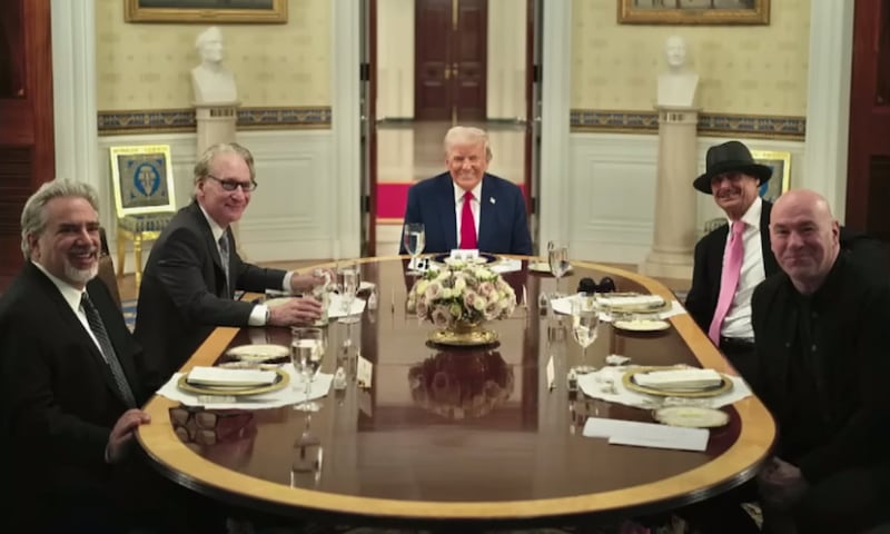Maher shares an image taken at the dinner with Trump.