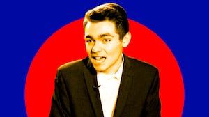 A photo illustration of Nick Fuentes.