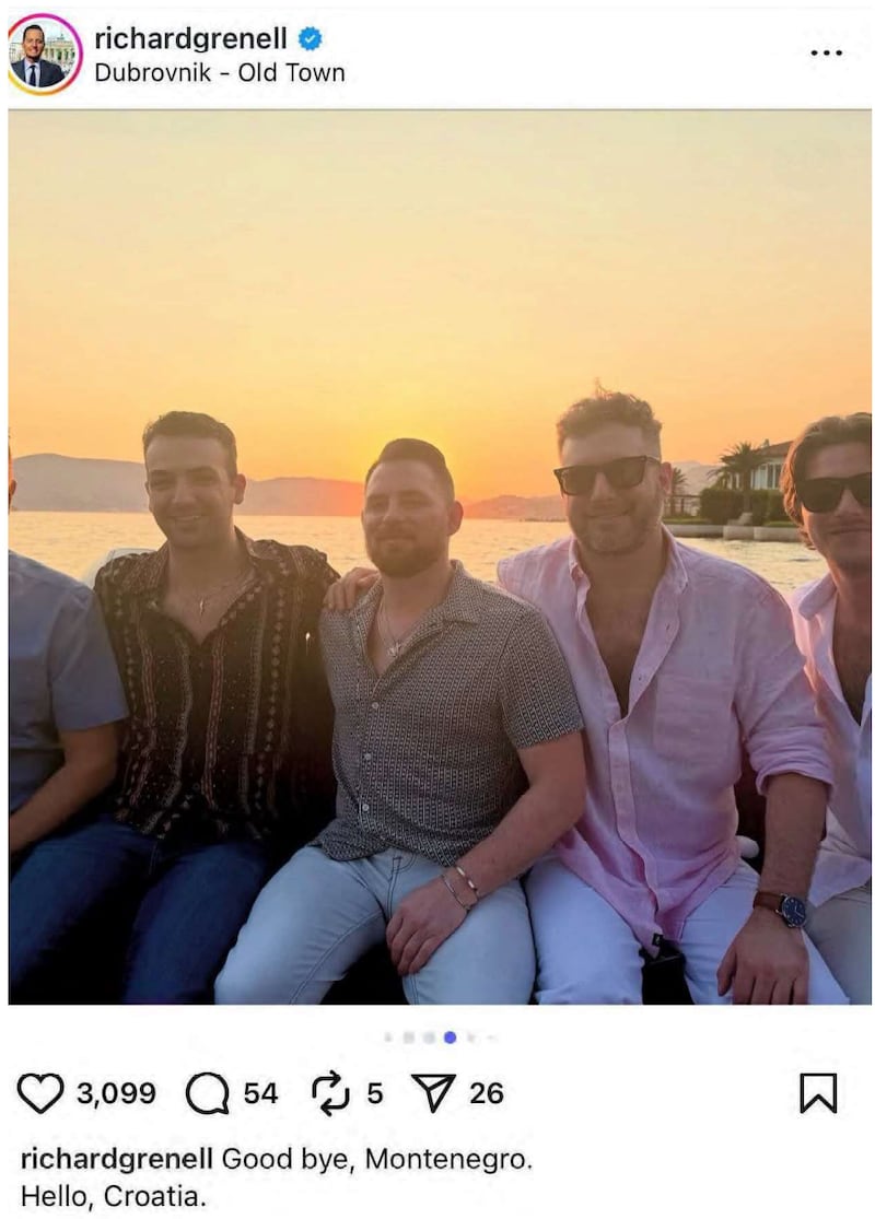 Screenshot: Ric Grenell's instagram shows trip to Montenegro.