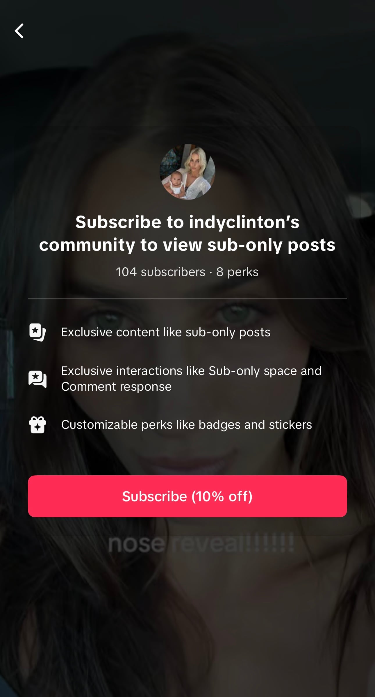A screenshot showing influencer Indy Clinton's 104 subscribers as of December 31, 2025.