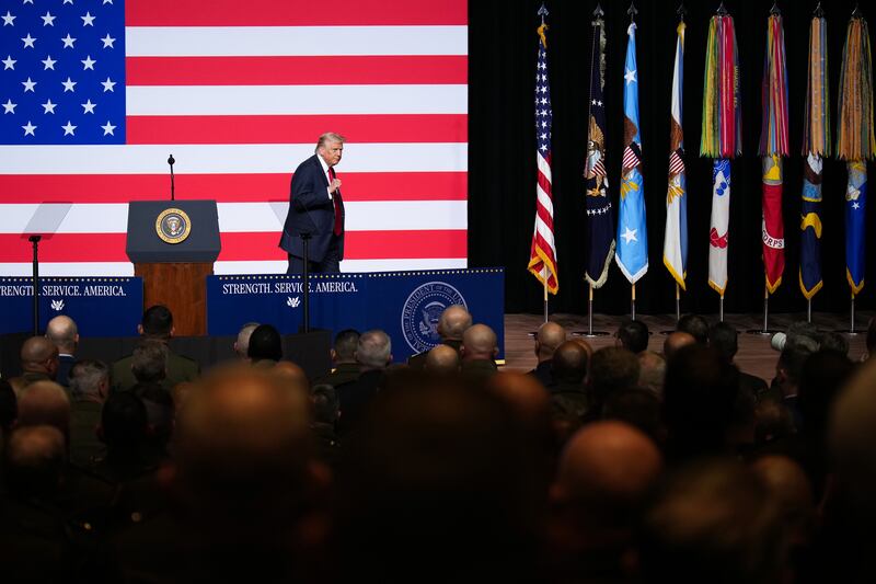 President Donald Trump departs after speaking to senior military leaders on September 30, 2025 in Quantico, Virginia.
