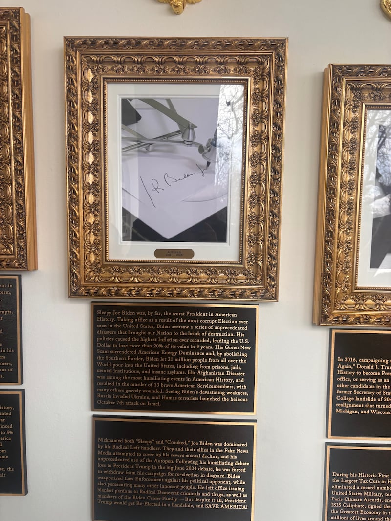 The new signage under the image of an autopen meant to represent President Biden on Donald Trump's "Walk of Fame" at the White House on December 17.