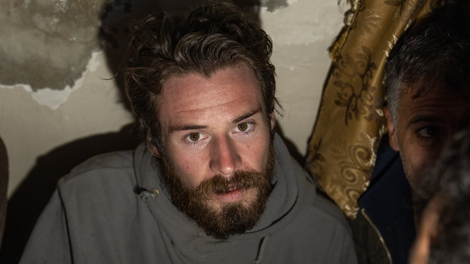 Travis Pete Timmerman, a U.S. citizen who went missing in Syria, speaks to press after being found following the fall of the Assad regime in Damascus, Syria on December 12, 2024.