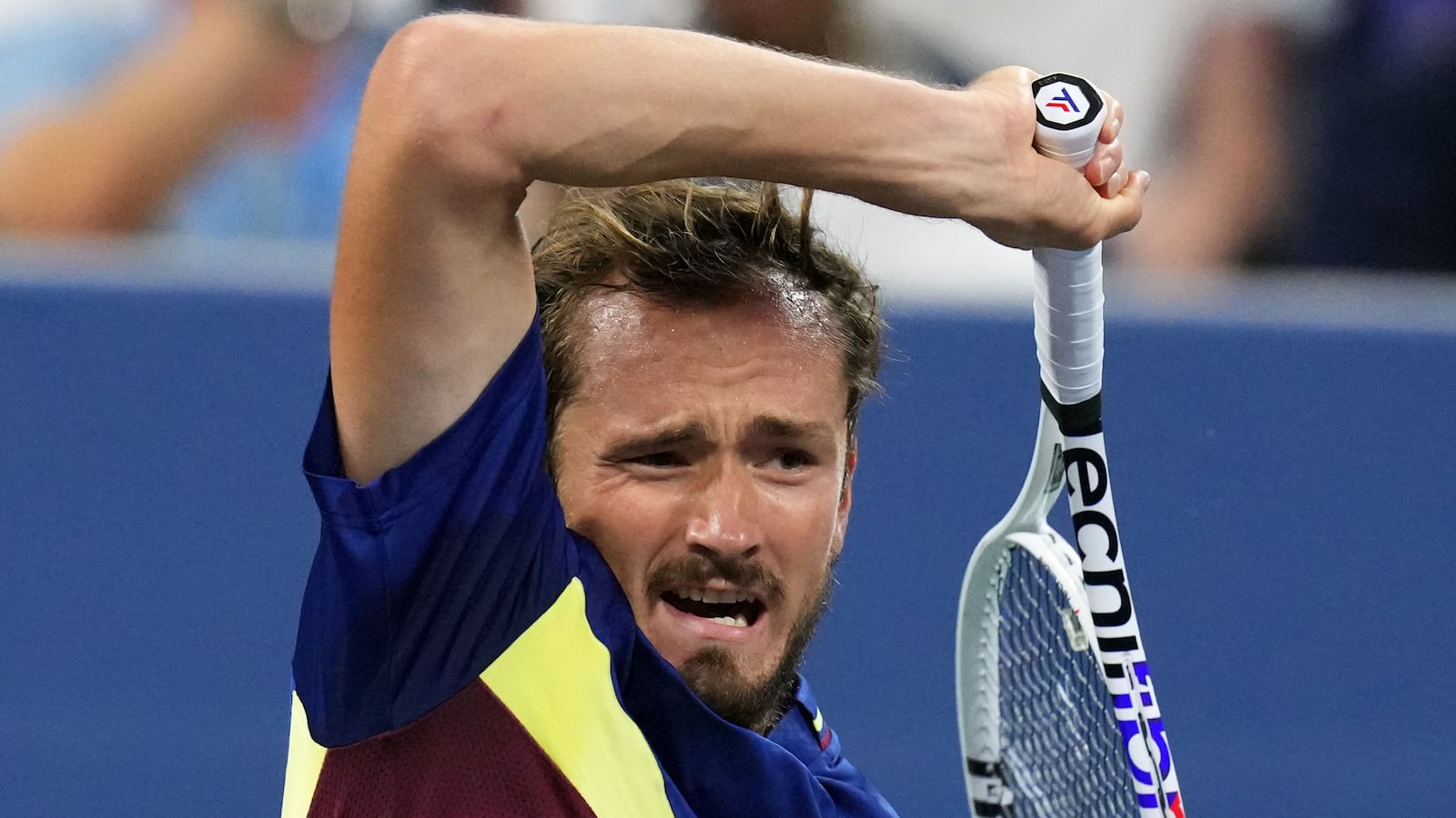 Daniil Medvedev hits to Christopher O’Connell of Australia on day four of the 2023 U.S. Open tennis tournament at USTA Billie Jean King National Tennis Center.