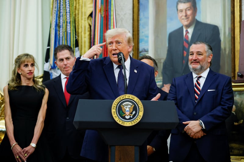 U.S. Senator Ted Cruz (R-TX) listens to U.S. President Donald Trump speaking during an event to mark the launch of "Trump Accounts" in the Oval Office at the White House in Washington, D.C., U.S., July 6, 2026. REUTERS/Evan Vucci