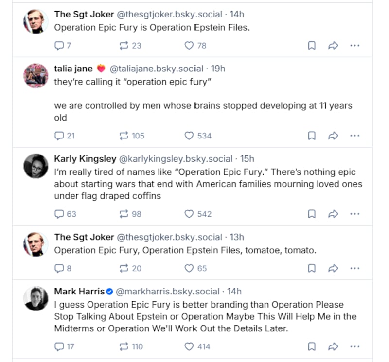 Commentators on social media weigh in on Trump's Iranian operation name.