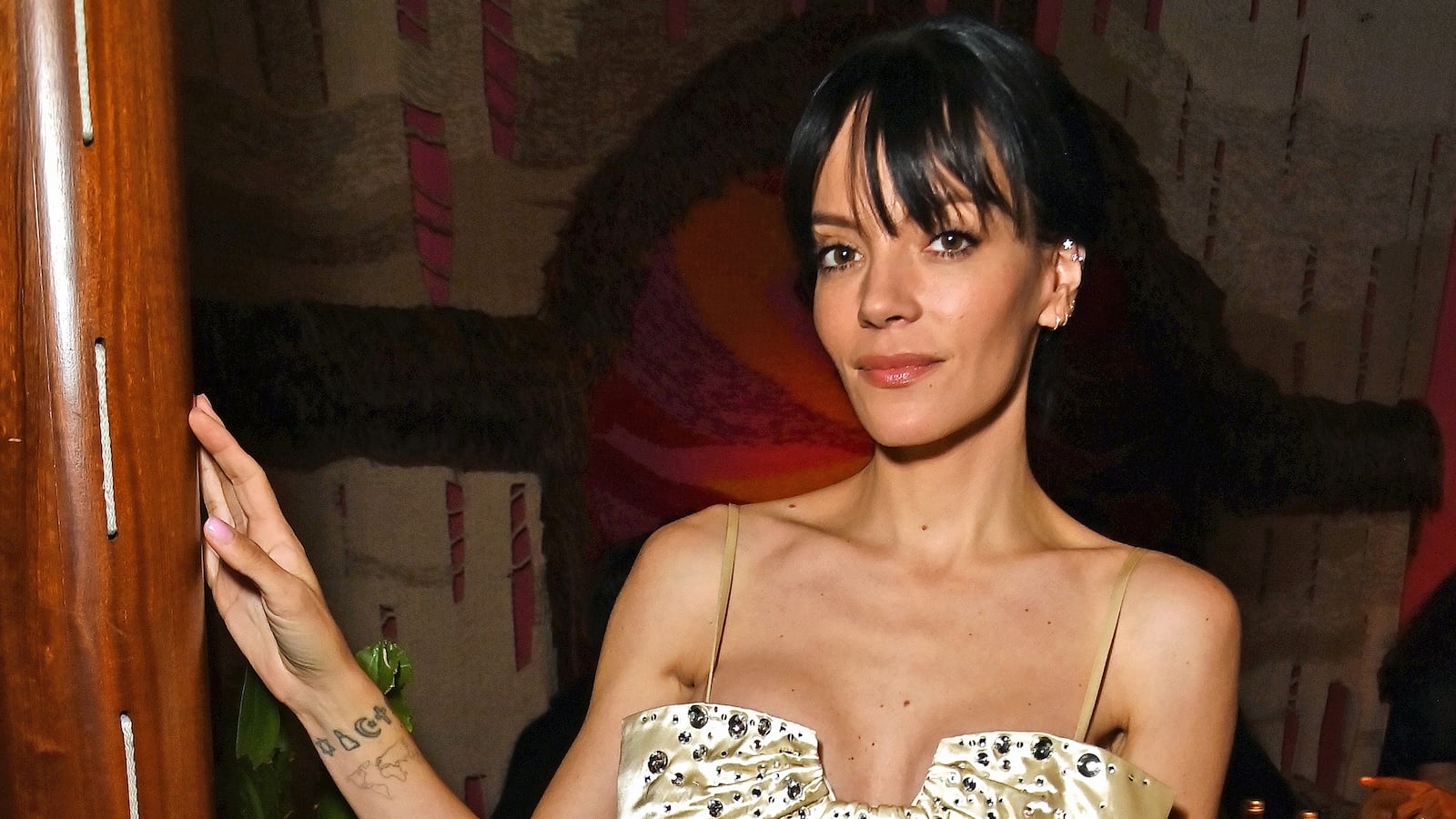 Lily Allen attends the Lily Allen x Perfect "West End Girl" album launch dinner in London, England. (