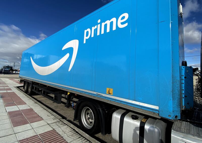 A truck of Amazon Prime parked.