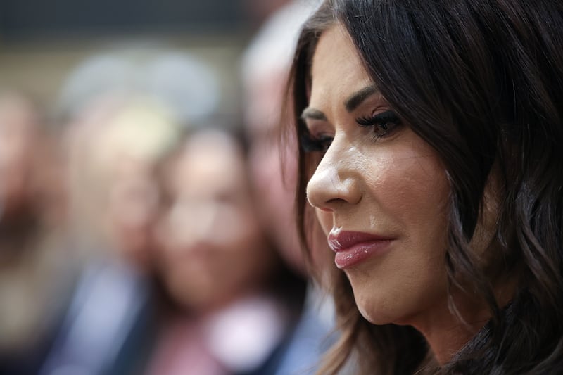 U.S. Secretary of the Department of Homeland Security Kristi Noem looks on during a meeting of the Cabinet in the Cabinet Room of the White House on January 29, 2026 in Washington, DC.