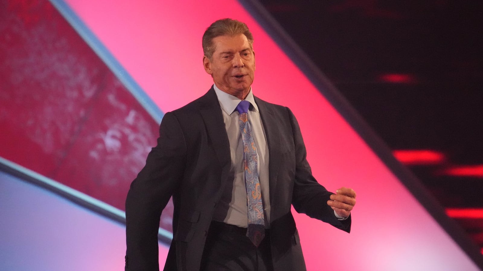 WWE owner Vince McMahon enters the arena during WrestleMania at AT&T Stadium.