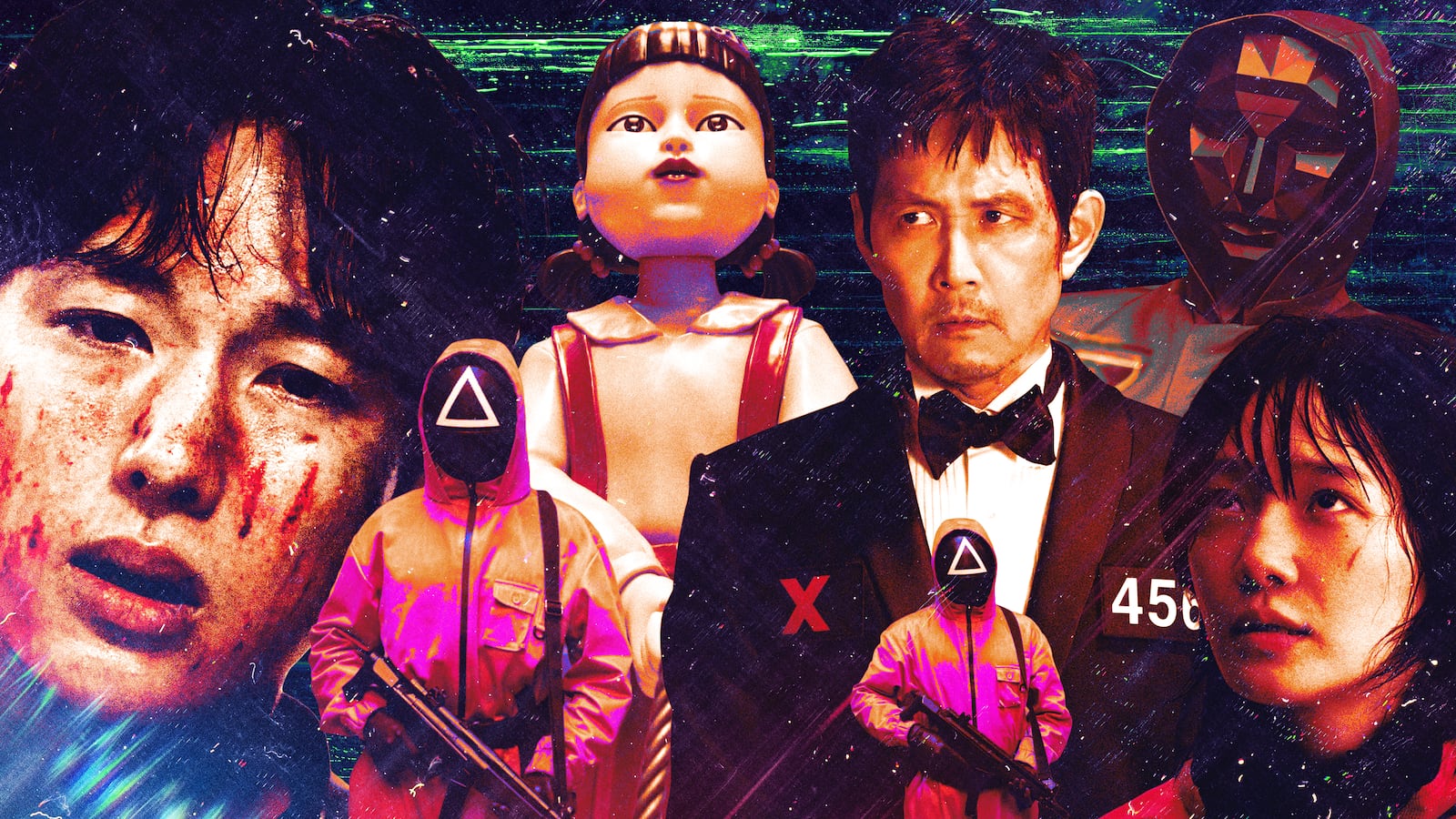 A photo illustration of the cast of Squid Game Season 3 on Netflix.