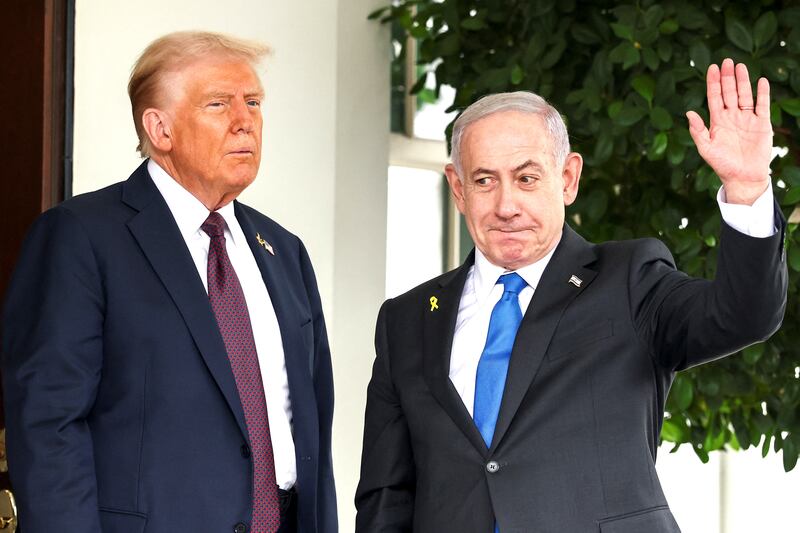 President Donald Trump meets Israeli Prime Minister Benjamin Netanyahu at the White House in Washington, D.C., U.S., September 29, 2025.