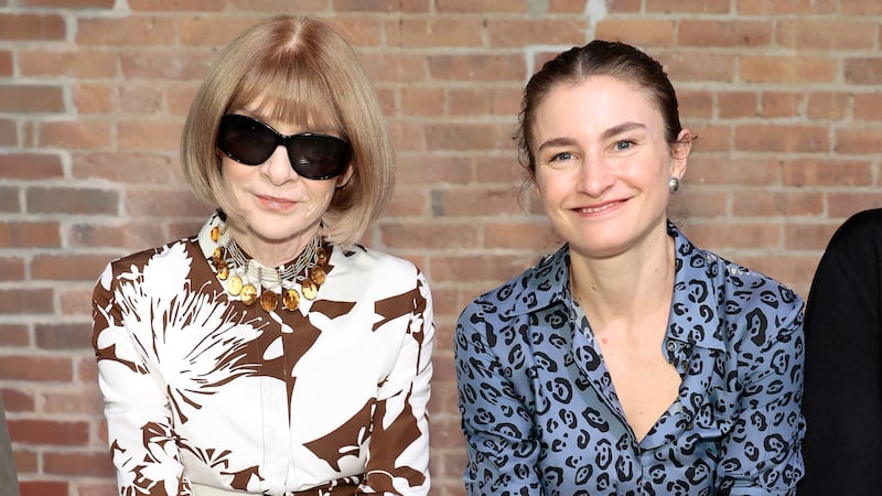 NEW YORK, NEW YORK - SEPTEMBER 11: Anna Wintour and Chloe Malle attend the Michael Kors Collection Spring/Summer 2026 Runway Show at Terminal Warehouse on September 11, 2025 in New York City.