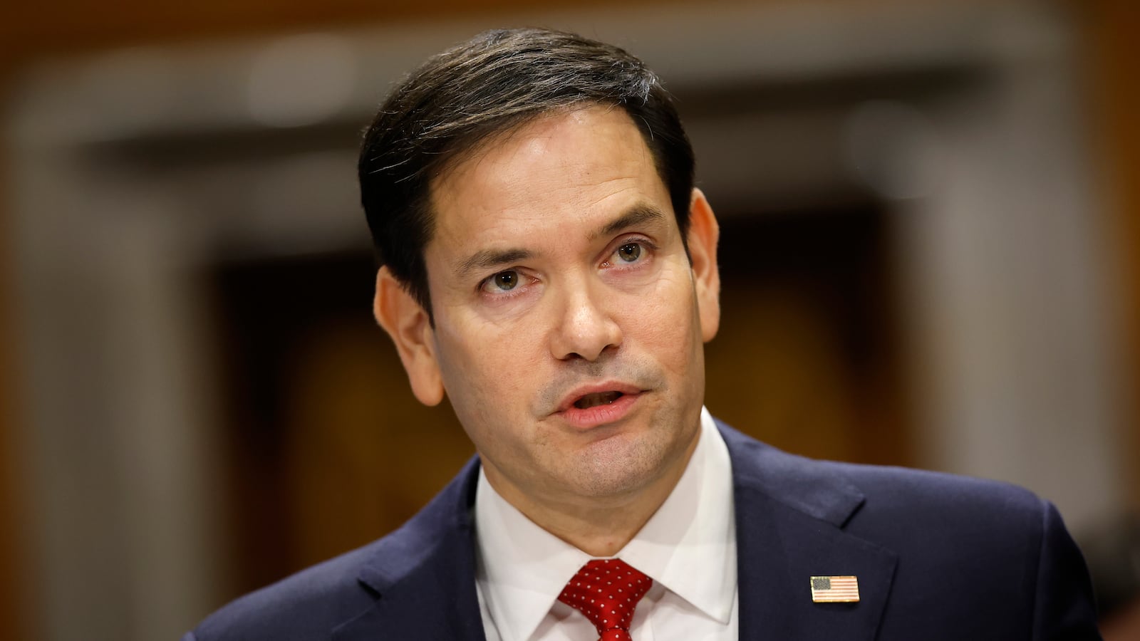Sen. Marco Rubio (R-FL) testifies during his Senate Foreign Relations confirmation hearing on Jan. 15 in Washington, D.C.