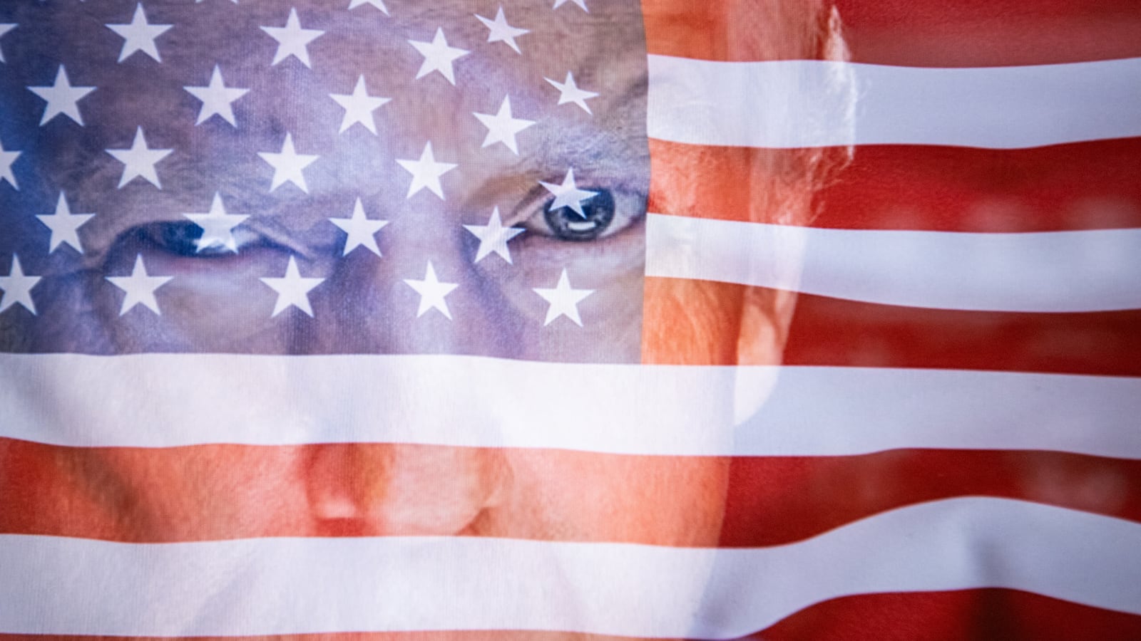 Double exposure photograph of the United States flag and the official portrait of their president Donald Trump at Kerlouan in Brittany in France on August 12 2025. (Photo by Vincent Feuray / Hans Lucas via AFP) (Photo by VINCENT FEURAY/Hans Lucas/AFP via Getty Images)