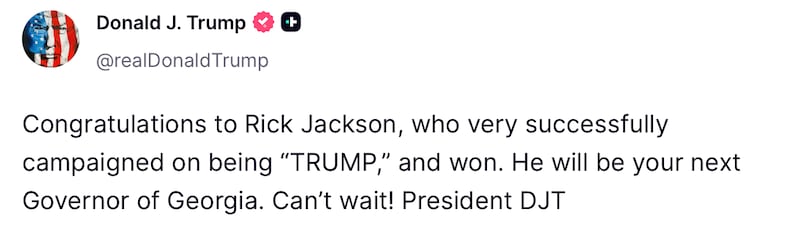Trump posts about Rick Jackson despite endorsing his opponent.