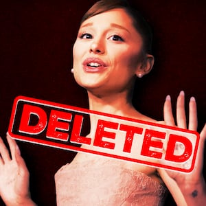 A photo illo illustration of Ariana Grande and DELETED text
