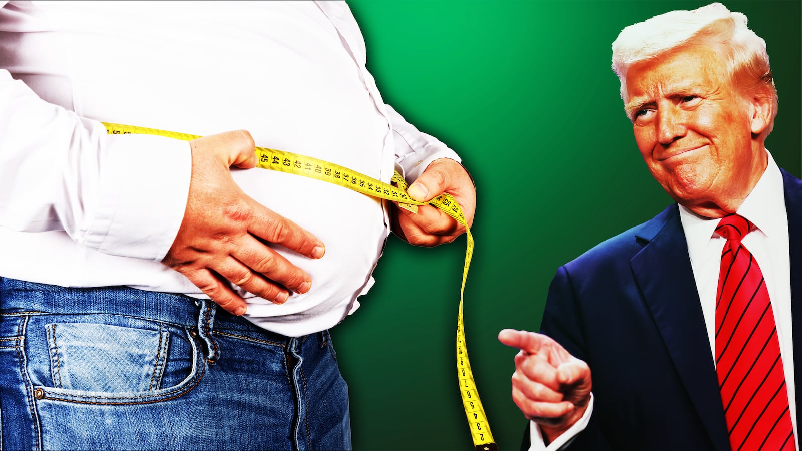 Donald Trump, overweight man illustration