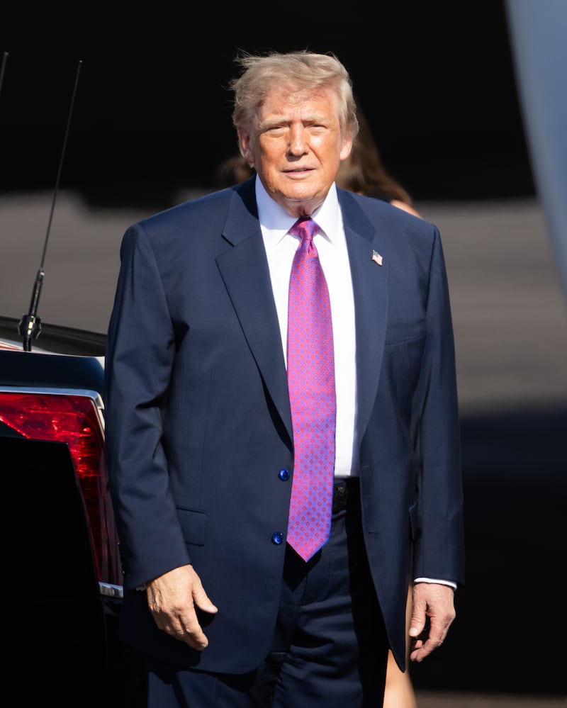 President Donald Trump arrives at Ellington Airport in Houston, on August 27, 2026.