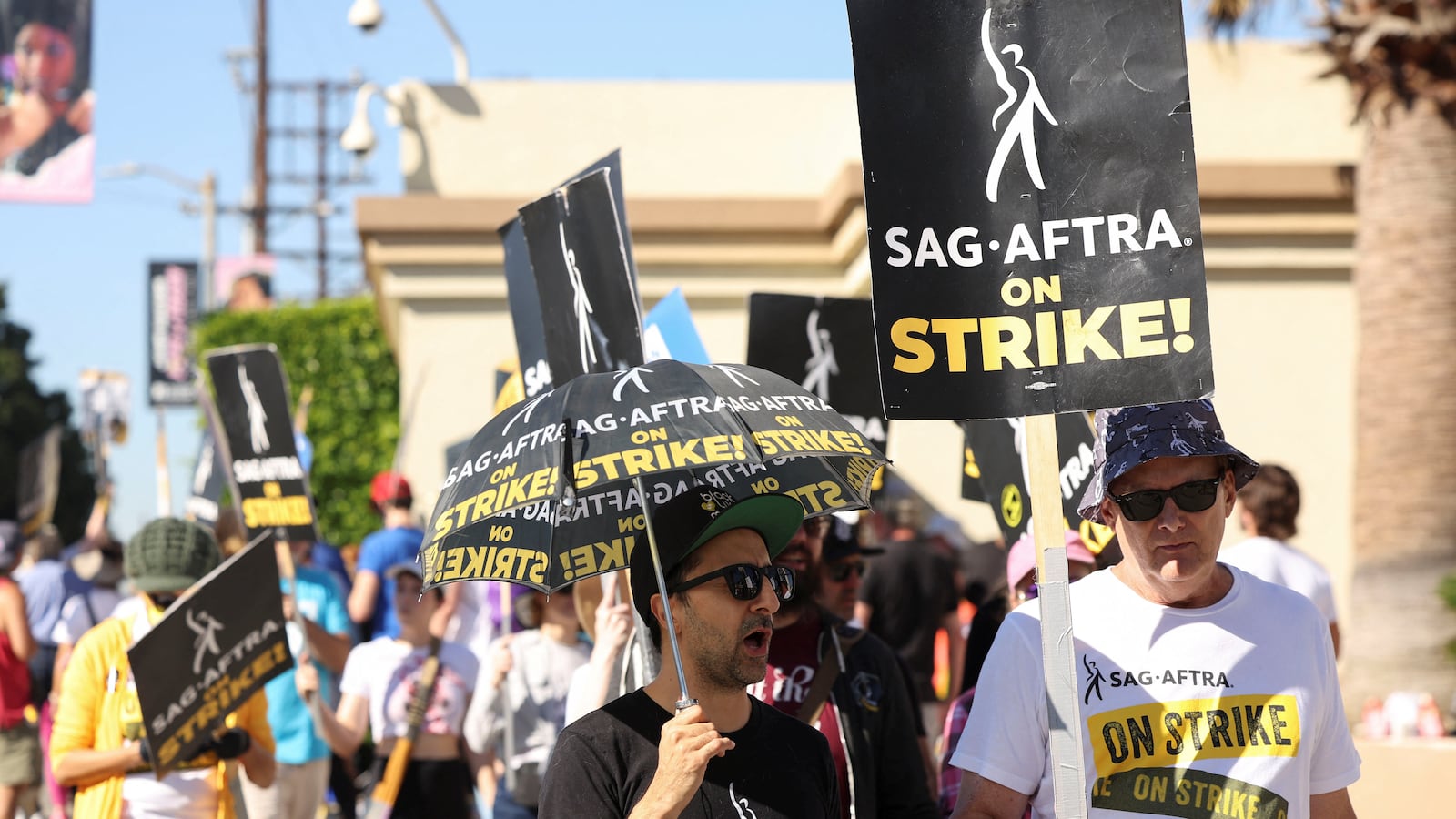 SAG-AFTRA members walk the picket line