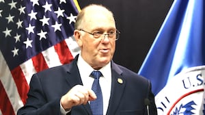 Border czar Tom Homan speaks during a news conference