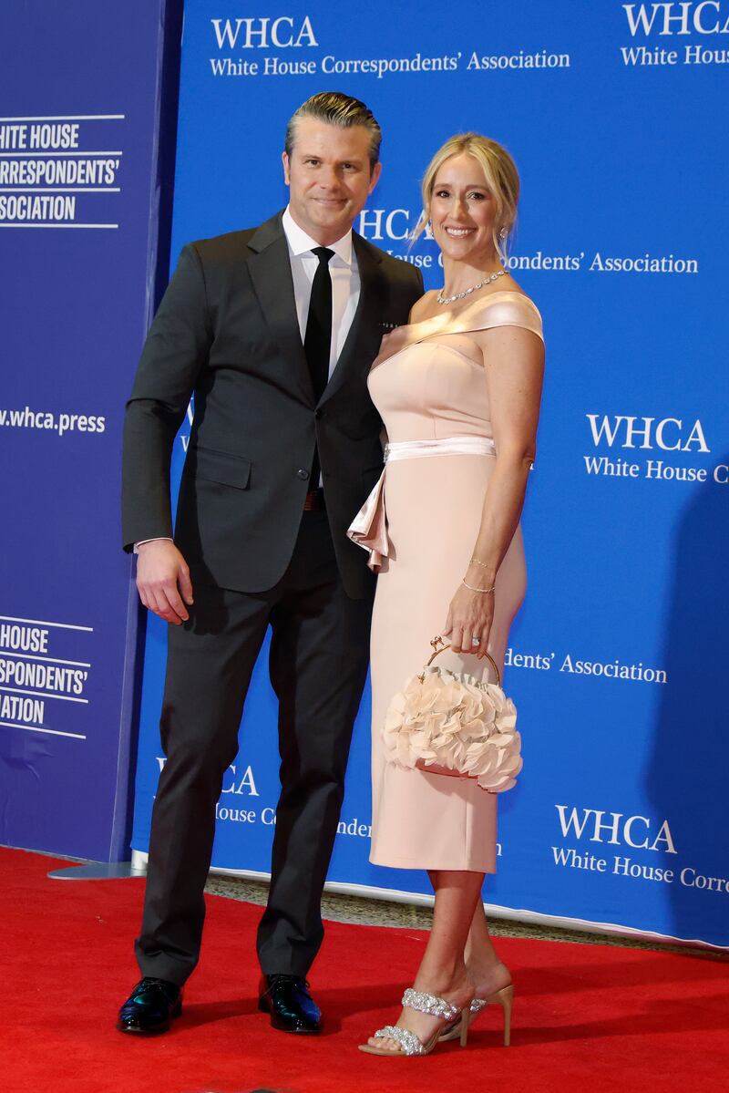 WASHINGTON, DC - APRIL 25: (L-R) United States Secretary of War Pete Hegseth and Jennifer Rauchet attend the 2026 White House Correspondents' Dinner at Washington Hilton on April 25, 2026 in Washington, DC. (Photo by Taylor Hill/WireImage)