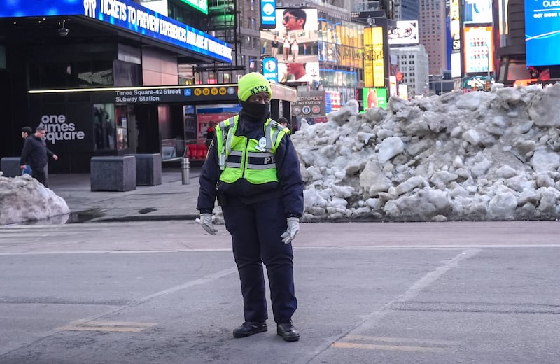 NEW YORK, UNITED STATES - FEBRUARY 11: A view shows snow-covered streets as cold weather grips the city and local authorities report the total number of cold weather-related deaths rise to 26, with 19 people found outside and seven dying in private residences, in New York City, United States, on February 11, 2026. (Photo by Selcuk Acar/Anadolu via Getty Images)
