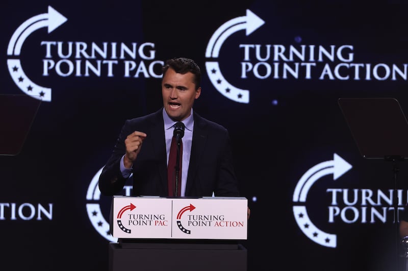 k, founder and executive director of Turning Point USA, speaks during a Turning Point PAC town hall at Dream City Church on June 06, 2024 in Phoenix, Arizona. Former U.S. President Donald Trump delivered remarks and took questions from the audience during a 'chase the vote' town hall. (Photo by Justin Sullivan/Getty Images)