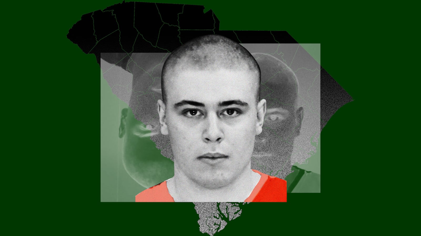 A photo illustration showing Bowen Turner in front of a map of South Carolina.