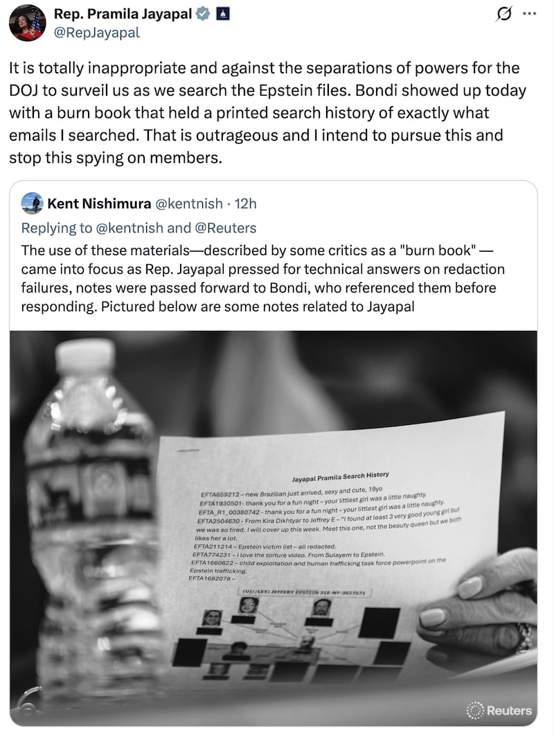 Screengrab of Pramila Jayapal's X post.